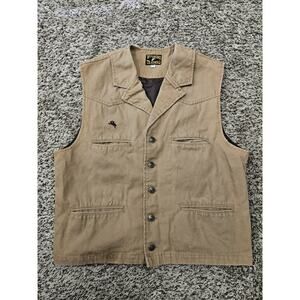 Wyoming Traders Vest Mens Size XL Bronco Canvas Button Brown Cowboy Western